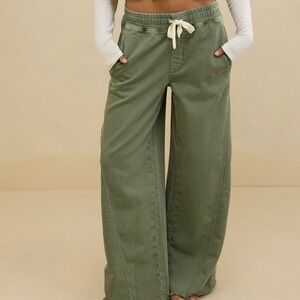 aerie Olive Green Wide-Leg Drawstring Trousers